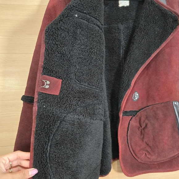 New‎ Free People Cassidy Cozy Jacket SUEDE SHERPA $698 XS Burgundy & Black - Picture 12 of 16